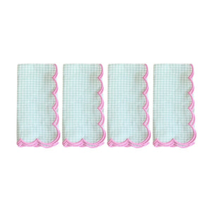 Kyoto Green Serviettes - Green Gingham with Pink scalloped Edges