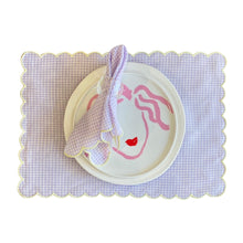Tokyo Lilac Placemat - Lilac Gingham with Yellow Scalloped Edges