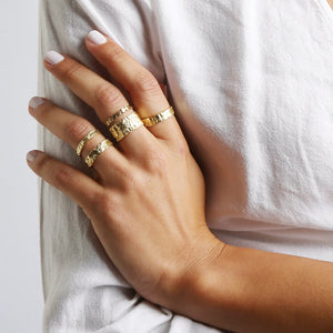 Eros Gold Textured Ring - Medium, hand