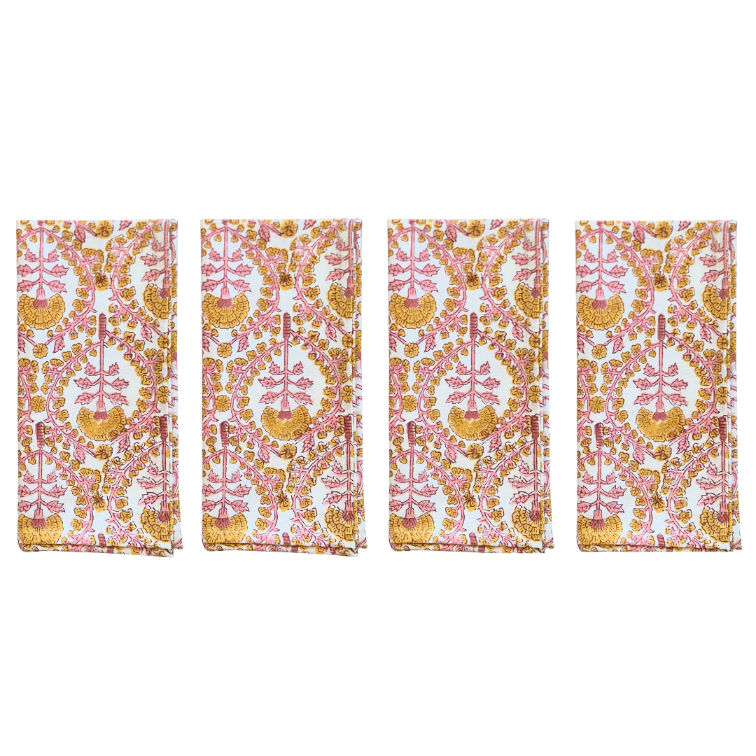 Pink blockprint napkins. Set of 4 Rose Palace serviettes