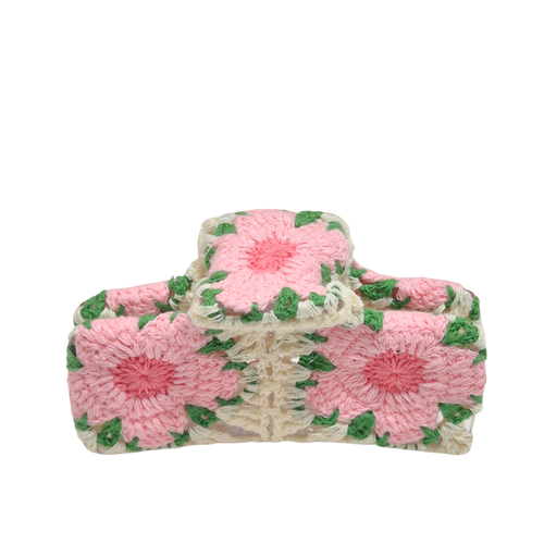 Crocheted Hair Claw | Pink Flowers