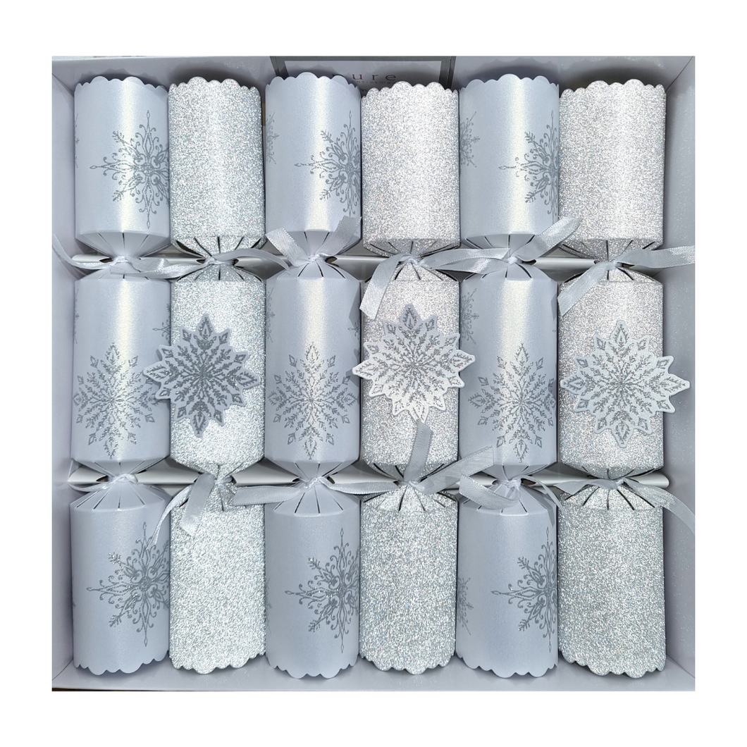 White & Silver Snowflake Crackers - Set of 6