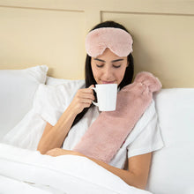 Plush and Cozy Long Hot Water Bottle | Soft Pink, with person