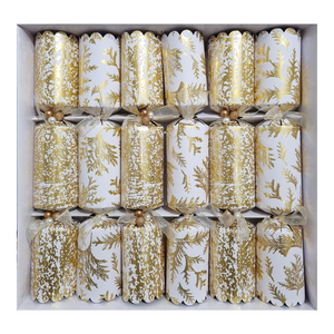 White & Gold Fern Crackers - Set of 6