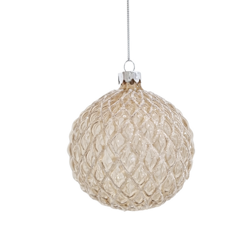 Champagne Quilted Glass Bauble - Christmas Ornament