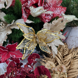 Gold Poinsettia Clip-on Flower - Sheer & Sequin