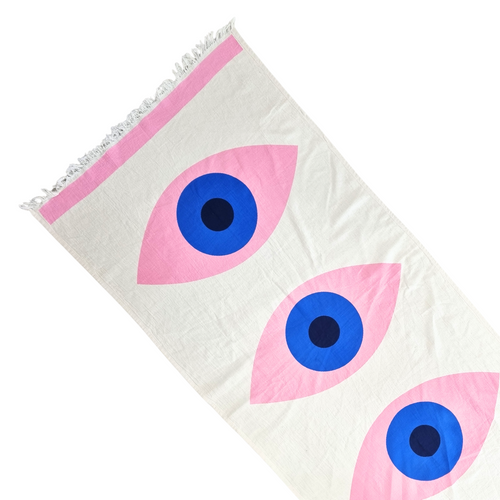 Turkish Evil Eye Towel in Pink: Stylish Summer Essentials | Unique Beach Towels, Turkish Cotton Quality