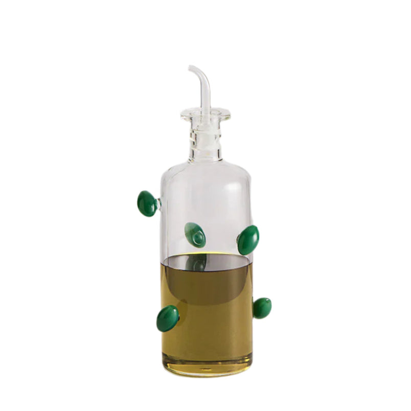 Hand Blown Glass Olive Oil Bottle - Mediterranean Style, with oil