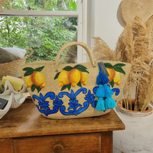 Goddess of Pleasure - Lemon Woven Palm Beach Bag, frontview