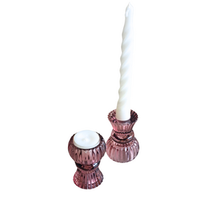 Jewel Glass Candle Holder - Magenta, with candles