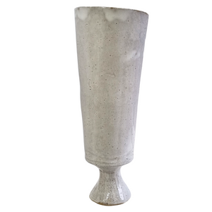 White Pedestal Ceramic Vase | Large, frontview
