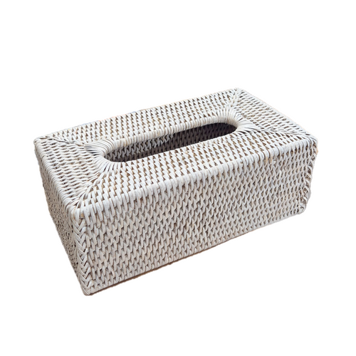Large Rattan Tissue Box | Whitewash, image
