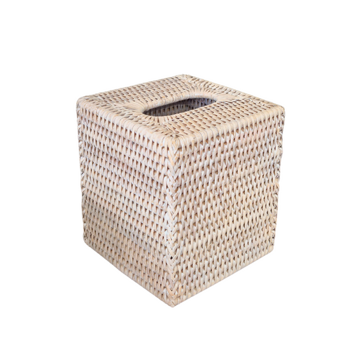 Square Rattan Tissue Box | Whitewash, image
