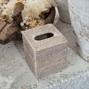 Square Rattan Tissue Box | Whitewash, cravewares