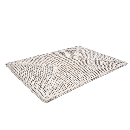 Handwoven Rectangular Rattan Placemat | White Wash Finish