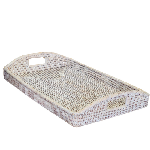 Rattan Serving Tray w/ Handles | Whitewash, image