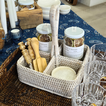  Rattan Cutlery & Condiment Basket | Whitewash, with items