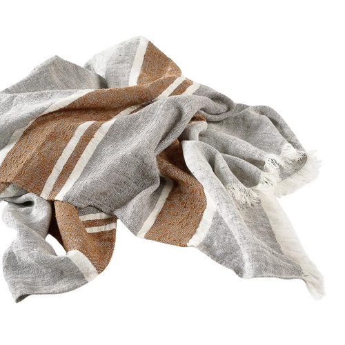 Magnus Linen Throw Blanket, nutmeg and grey
