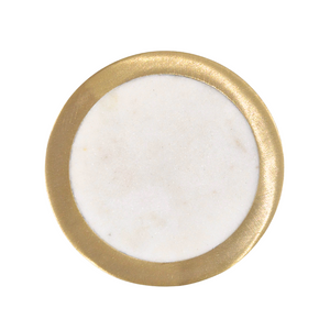 White Marble Coaster with Brass Rim - Round Design, frontview