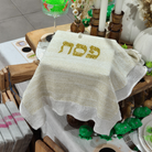 Matzah Cover - White/Gold, table setting