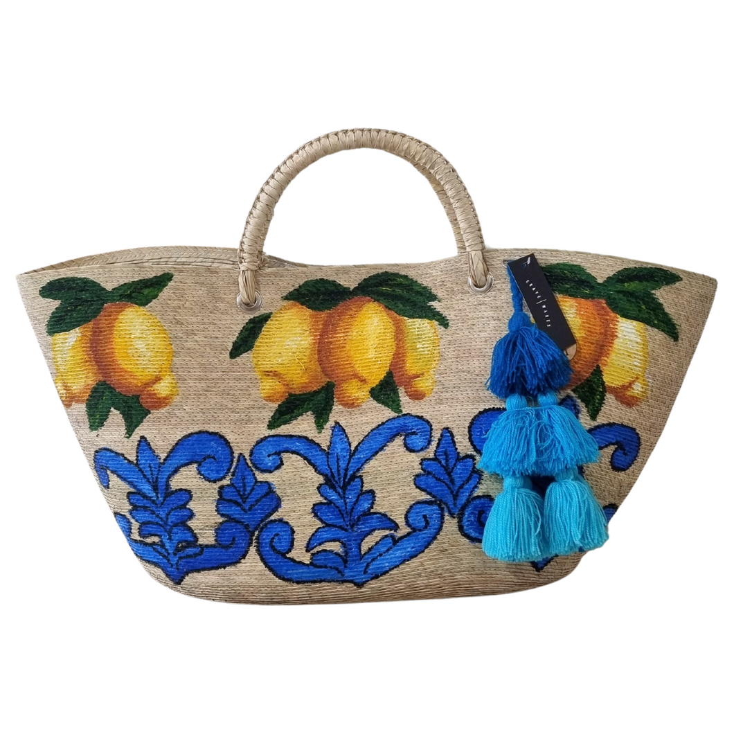 Goddess of Pleasure - Lemon Woven Palm Beach Bag, image