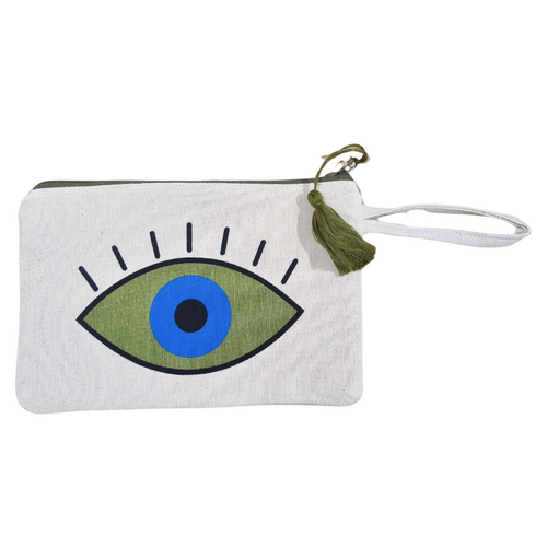 Turkish Evil Eye Olive Green Pouch: Unique Gift and Stylish Protector