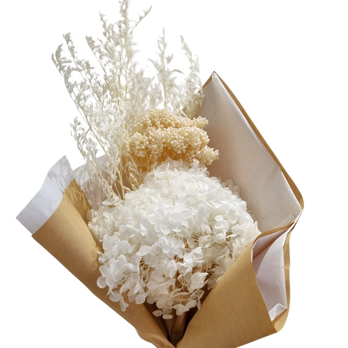 Preserved Flower Bouquet | White Hydrangea × Cornflower × Riceflower, image