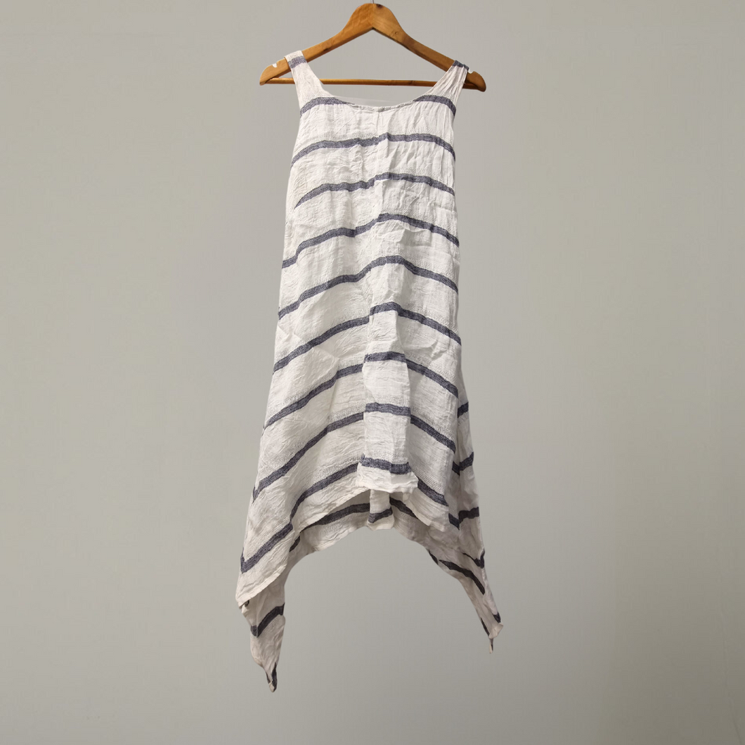 White Linen Dress | Blue Stripe, image