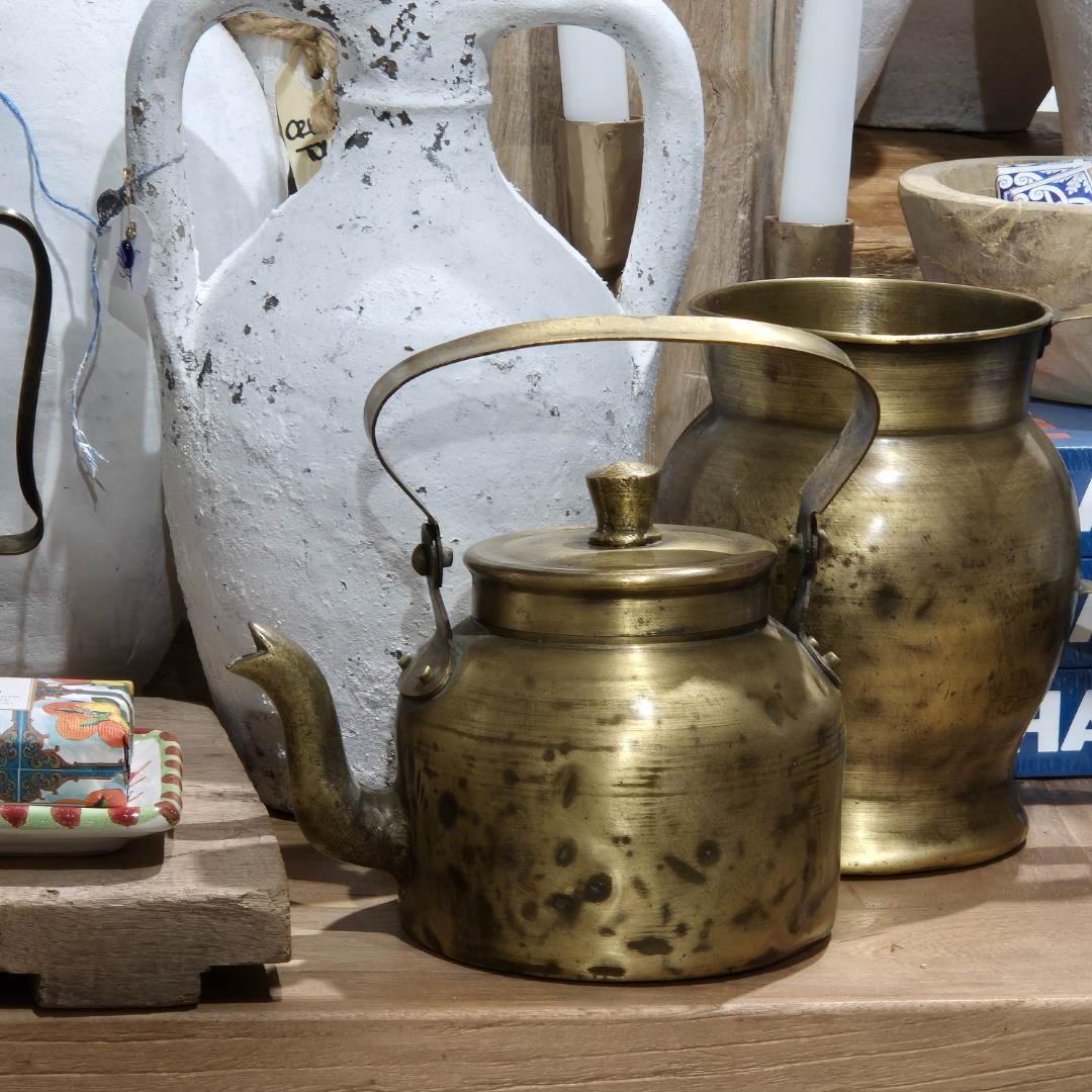 Traditional Brass Chai Kettle - Decorative Kitchenware | A, closeup