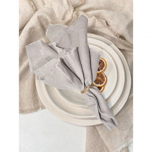 Comme Ça Linen Serviettes With Frayed Edge - Grey