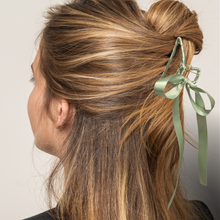 Green Ribbon Bow Hair Claw Clip