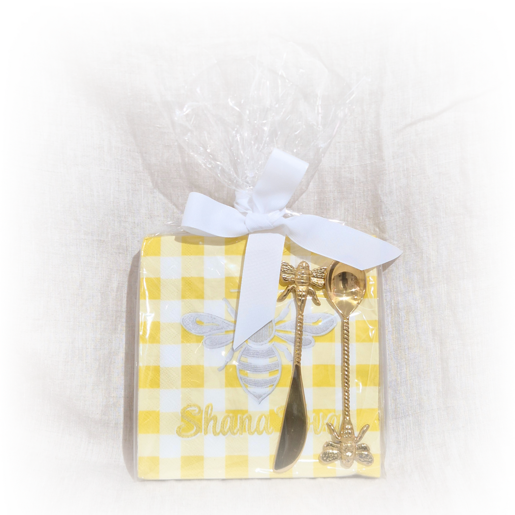 Bee Napkin × Bee Spreader & Spoon| Rosh Hashanah Gift Pack