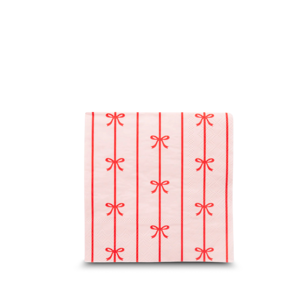 Red Bow Disposable Cocktail Napkins | Set-of-20