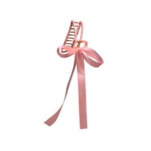 Peachy Pink Ribbon k Bow Hair Claw Clip