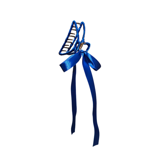 Blue Ribbon Bow Hair Claw Clip