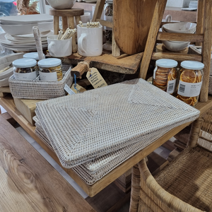 Handwoven Rectangular Rattan Placemat | White Wash Finish