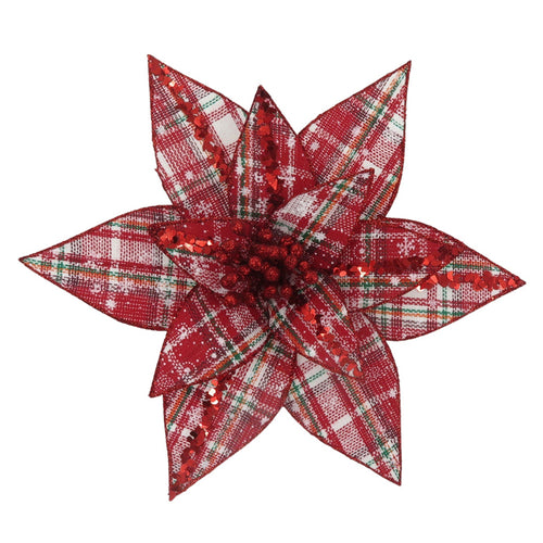 Tartan Poinsettia Clip-on Flower
