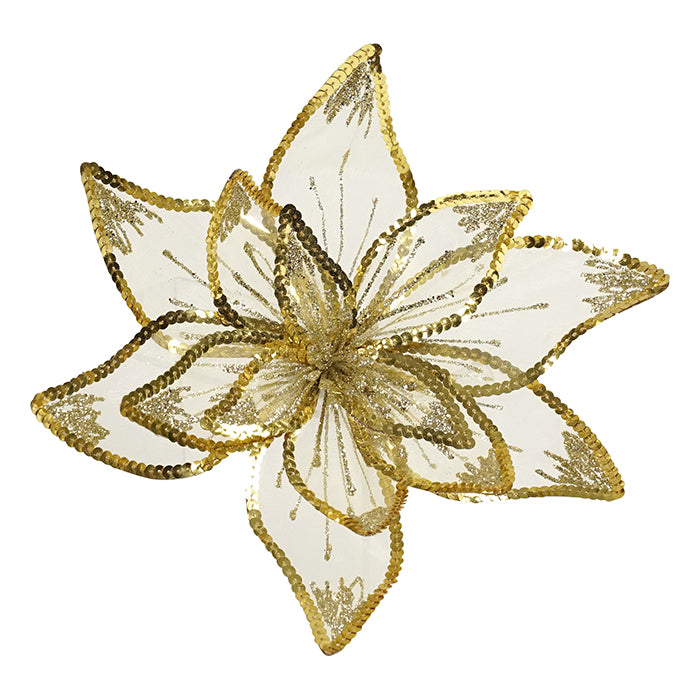 Gold Poinsettia Clip-on Flower - Sheer & Sequin