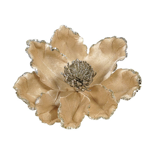Champagne Magnolia Clip-on Flower- Glitter Edge