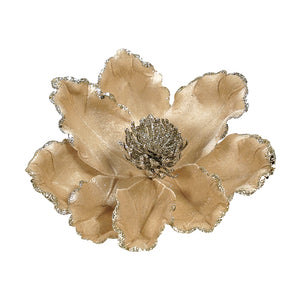 Champagne Magnolia Clip-on Flower- Glitter Edge
