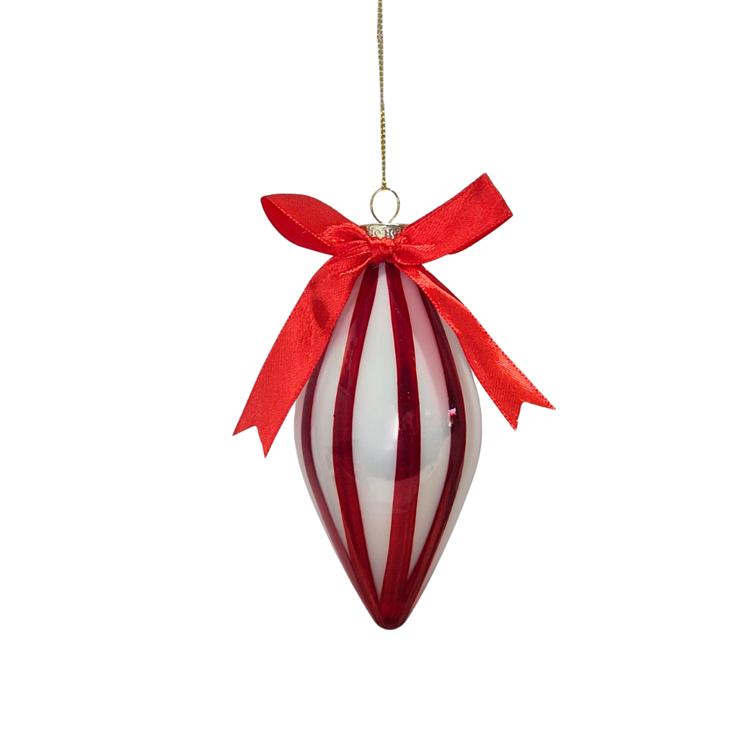 Teardrop Striped Glass Bauble | Riviera Red