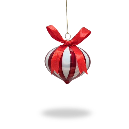 Onion Striped Glass Bauble | Riviera  Red