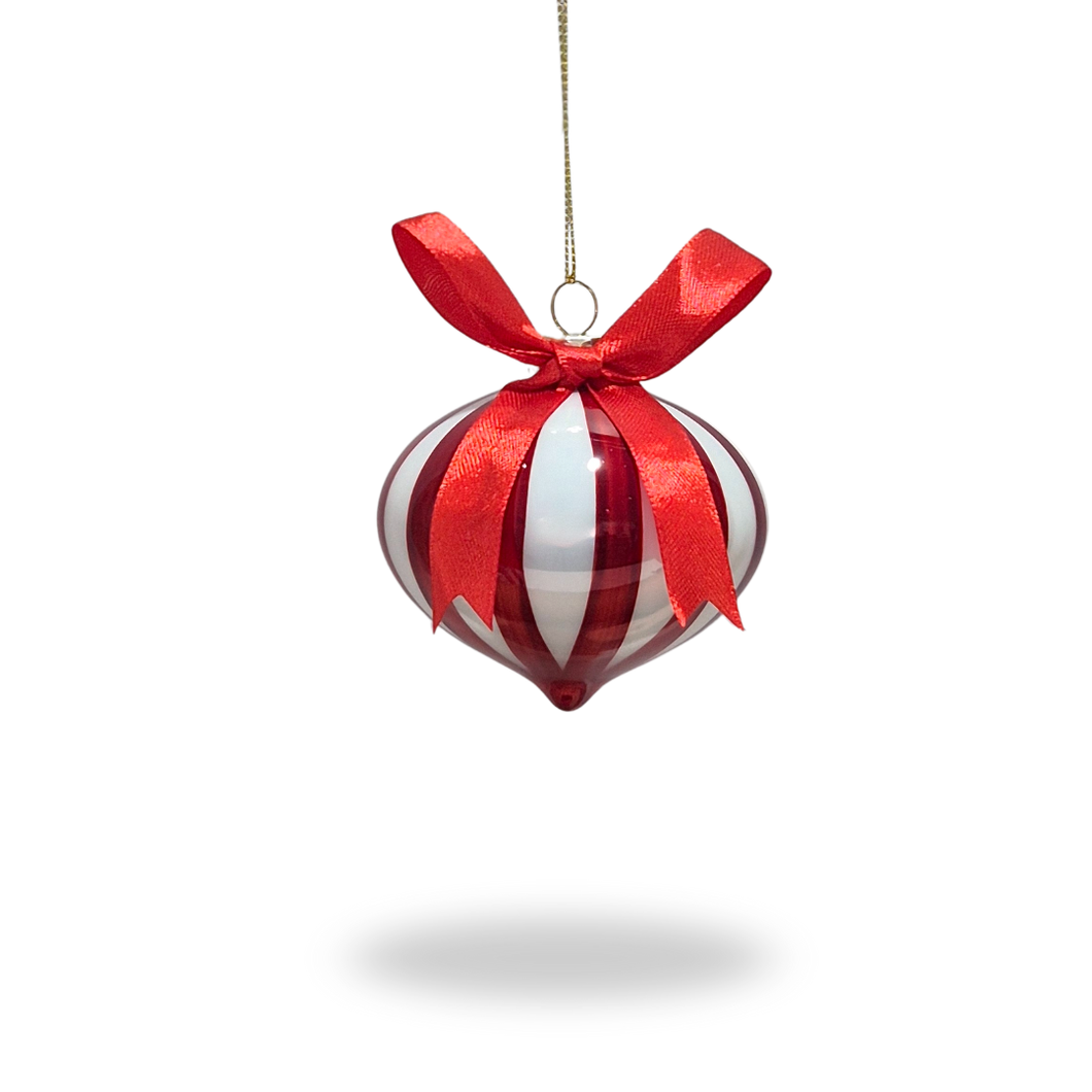Onion Striped Glass Bauble | Riviera  Red