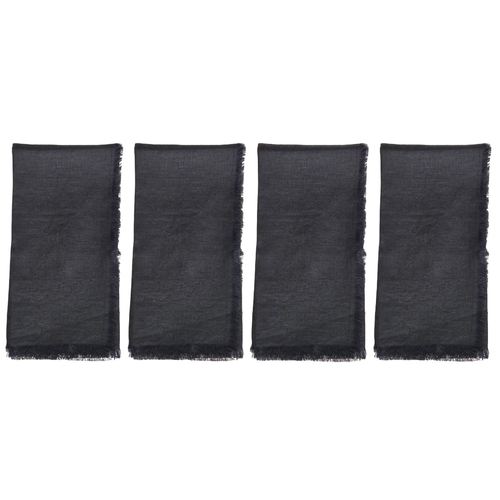 Comme Ça Frayed Edge Linen Napkins x 4- Black