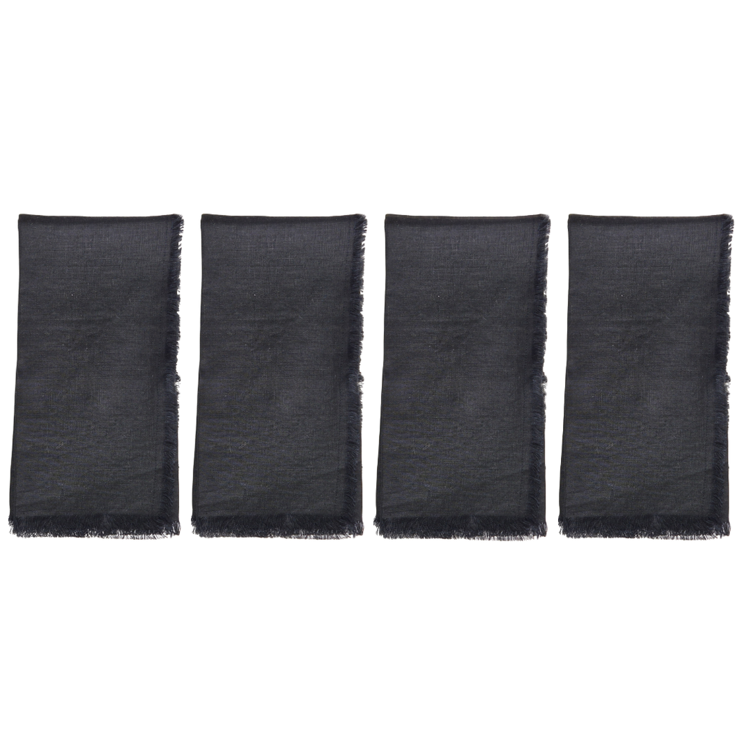 Comme Ça Frayed Edge Linen Napkins x 4- Black