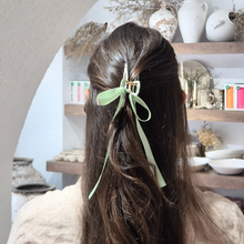 Green Ribbon Bow Hair Claw Clip
