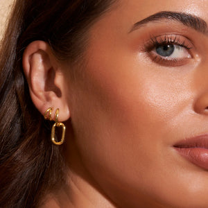 Boaz Golden Horizon Earrings | 14k Gold Plated Stainless Steel Charm, on woman