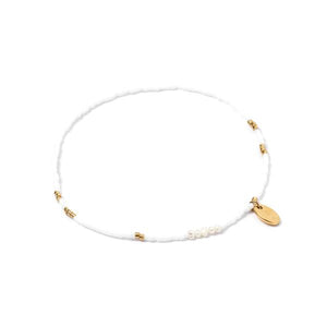 Poppy Pearl & Glass Beaded Anklet - White