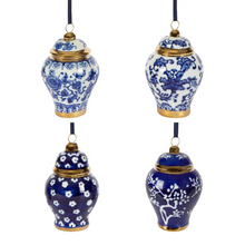 Blue Ceramic Ginger Jar Ornaments - Set of 4