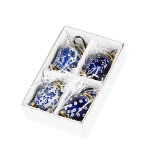 Blue Ceramic Ginger Jar Ornaments - Set of 4